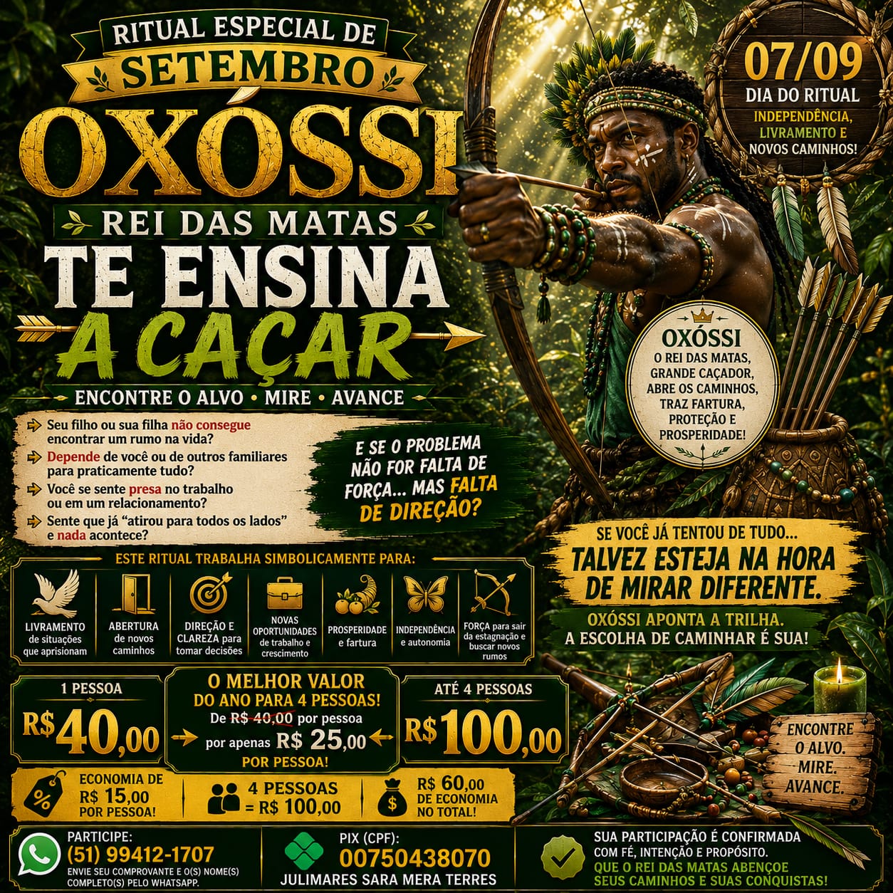 Banner oficial do ritual Oxóssi Te Ensina a Caçar, dedicado a Oxóssi